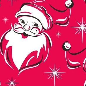 'Tis The Season Retro Santa - Christmas Fuchsia Pink White Large