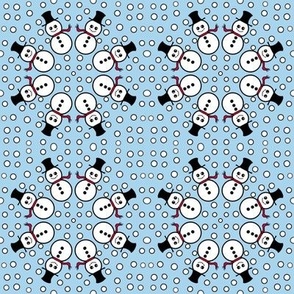 Silly smiley snowmen on blue