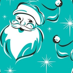'Tis The Season Retro Santa - Christmas Aqua Blue White Large