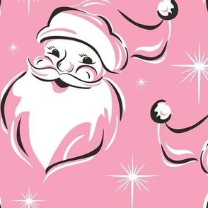 'Tis The Season Retro Santa - Christmas Vintage Pink White Large