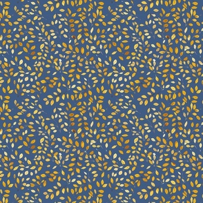 flying falling leaves in shades of yellow on blue - small scale