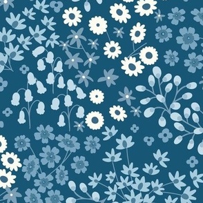Happy Indie garden flowers jumbo size for bedding in soft ocean blue and white tones