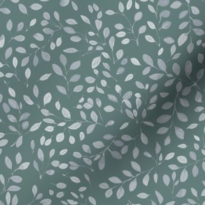 flying falling leaves in shades of  an neutral silver grey on green - small scale