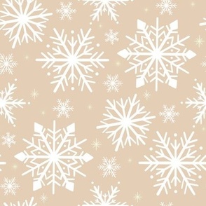 Soft Beige Snowflake Symphony  medium- Delicate Winter Patterns for Cozy Home Decor