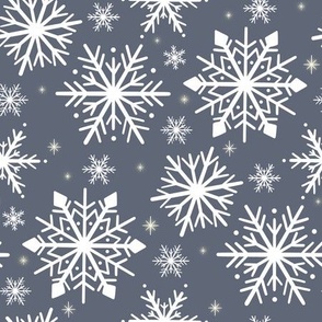 Enchanted Winter Wonderland Snowflakes on Evening Blue medium - Elegant Seasonal Decor