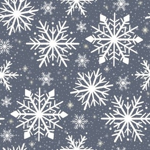 Midnight Snowfall Elegance - Delicate Snowflakes on Evening Blue medium - Sophisticated Winter Pattern for Elegant Seasonal Ambiance
