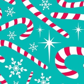 Christmas Candy Canes Aqua Large