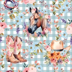 Cowgirl Carnival – on French Blue/White Gingham 