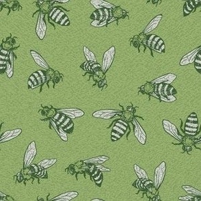 Hand- Drawn Honey Bees in Green