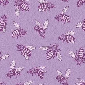 Hand- Drawn Honey Bees in  Purple