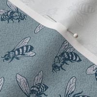 Hand- Drawn Honey Bees in Muted Blue