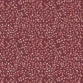 flying falling leaves in shades of  red and pink on dark red / burgundy - small scale