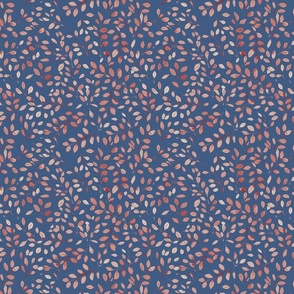 flying falling leaves in shades of  red and pink on blue - small scale