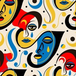 Man and Woman Faces with tears - cubism