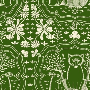 HARE AND FOX LARGE - LIBRARY TOILE COLLECTION (GREEN)