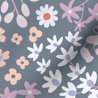 Happy Indie garden flowers for bedding in soft pantone winter colors apricot, lilac, and blue