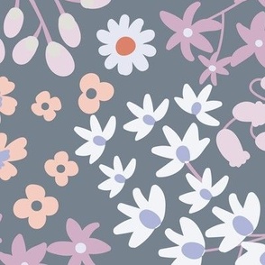 Happy Indie garden flowers for bedding in soft pantone winter colors apricot, lilac, and blue