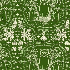 HARE AND FOX SMALL - LIBRARY TOILE COLLECTION (GREEN)