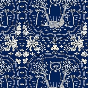 HARE AND FOX SMALL - LIBRARY TOILE COLLECTION (NAVY)