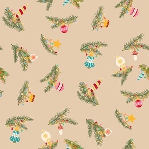 Beige Wonderland Christmas Ornaments - Hand-Painted Festive Spruce Decor - Cozy Seasonal Holiday Pattern for Warm Interiors