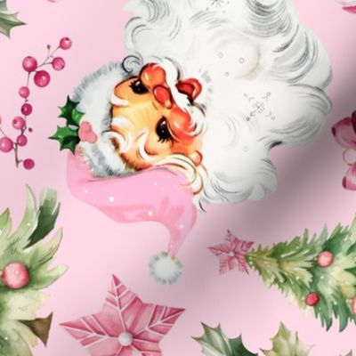 Pink Retro Watercolor Christmas Rotated - Large Scale