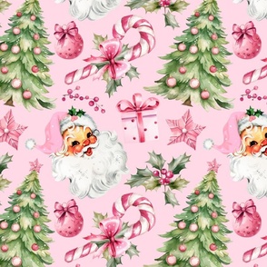 Pink Retro Watercolor Christmas - Large Scale