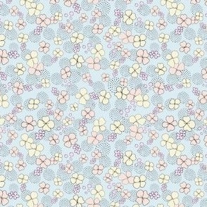 Light blue with pale yellow flowers ditsy print for dollhouse fabric, wallpaper, and miniature decor