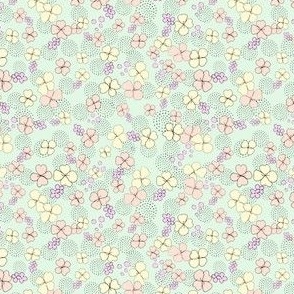 Green with pale yellow flowers ditsy print for dollhouse fabric, wallpaper, and miniature decor