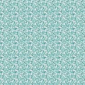 1:12 scale teal with navy blue and white flowers for dollhouse fabric, wallpaper, and miniature decor