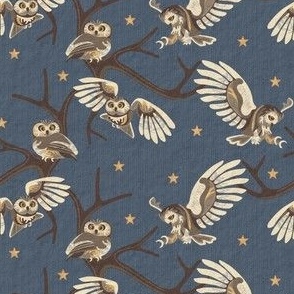 Owl Feathers Blue Fabric