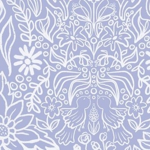 Secret Garden Flowers and Birds in Lavender Periwinkle Blue