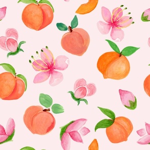Watercolor Peaches and Peach Blossoms