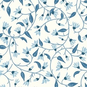 Indie flora swirl in classic Chintz French blue and white tones