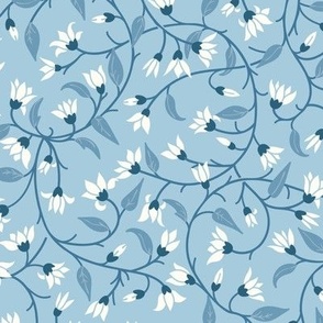 Indie flora swirl in soft Chintz French blue and white tones