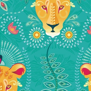 Queen Mother Lioness on Teal - XL