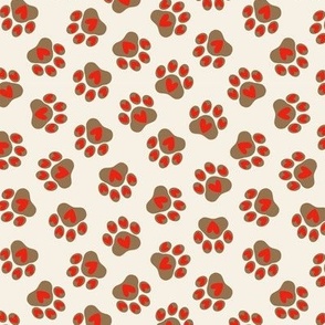 Valentine, heart dog paw print on creamy/neutral medium 6x6