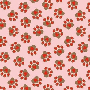 Valentine, heart dog paw on pink 6x6