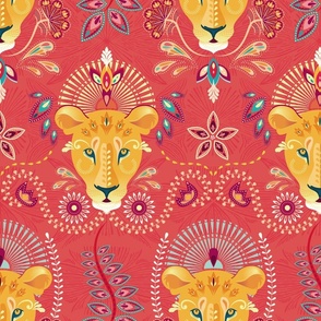 Queen Mother Lioness on Regal Red - Large