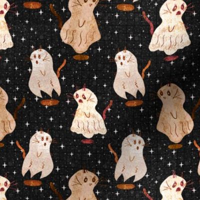 Whimsocal hand drawn cute textured halloween cat ghosts