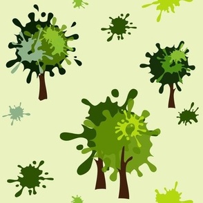 Green cartoon trees and blots