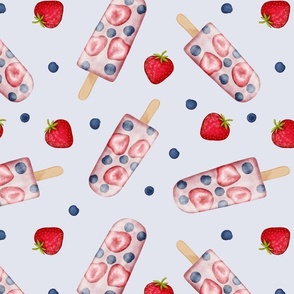 Seamless Berry Popsicles on Light Blue