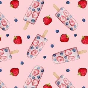   Seamless Berry Popsicles on Light Pink