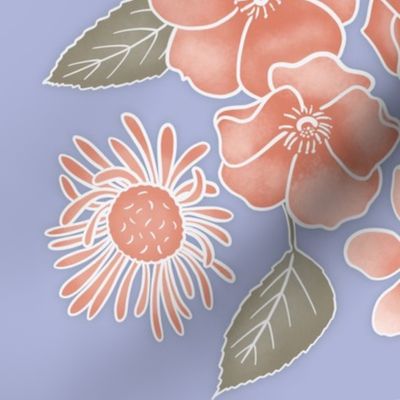 Flowering Blooms in Pantone's Intangible Palette of Dusty Coral, Peach, Sage, and Lilac - Wall Hanging/Tea Towel - Flowercore, Bloomcore, Gift