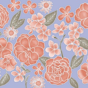 Flowering Blooms in Pantone's Intangible Palette of Dusty Coral, Peach, Sage, and Lilac - Wall Hanging/Tea Towel - Flowercore, Bloomcore, Gift