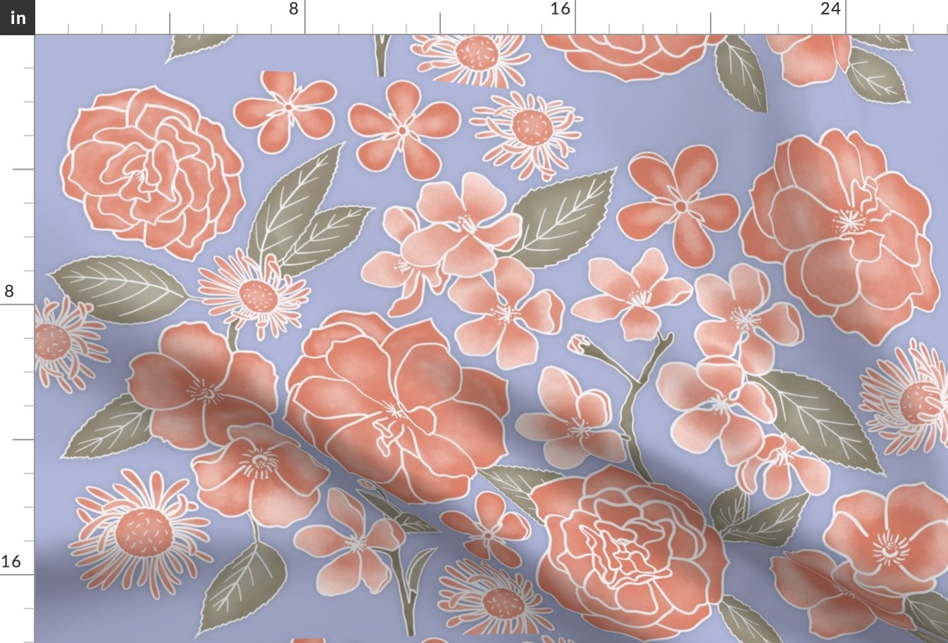 Flowering Blooms in Pantone's Intangible Palette of Dusty Coral, Peach, Sage, and Lilac - Wall Hanging/Tea Towel - Flowercore, Bloomcore, Gift
