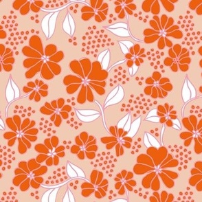 Retro cherry blossom summer cherry garden boho style retro floral orange pink on sand