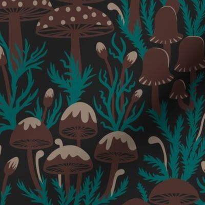Brown Mushrooms & Emerald Forest Moss