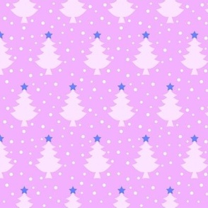 Christmas trees in snow, pinky lilac and pastel pink, large scale