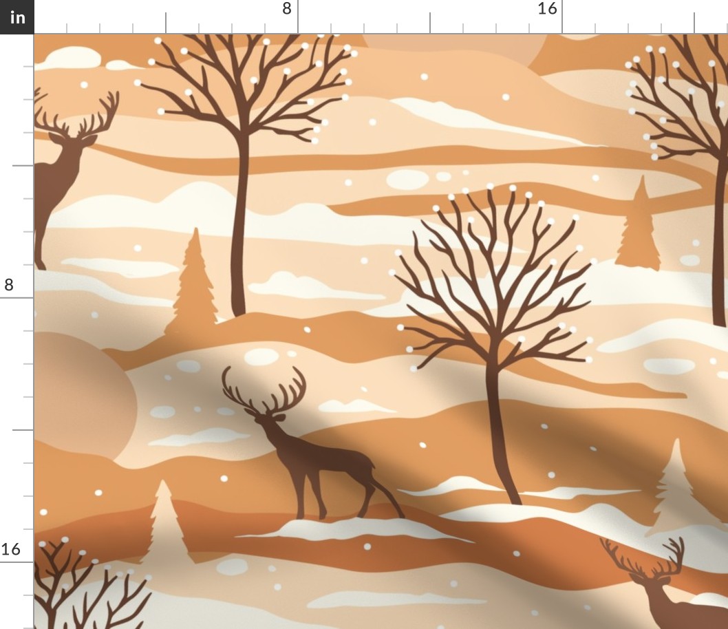 Winter morning in the forest with a deer – big size