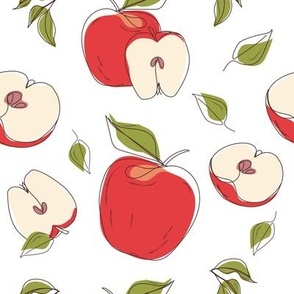 Red apples and fruit halves on white  background